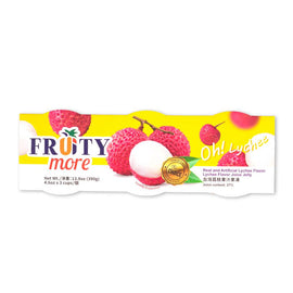 Fruity more lychee jelly package on a white background