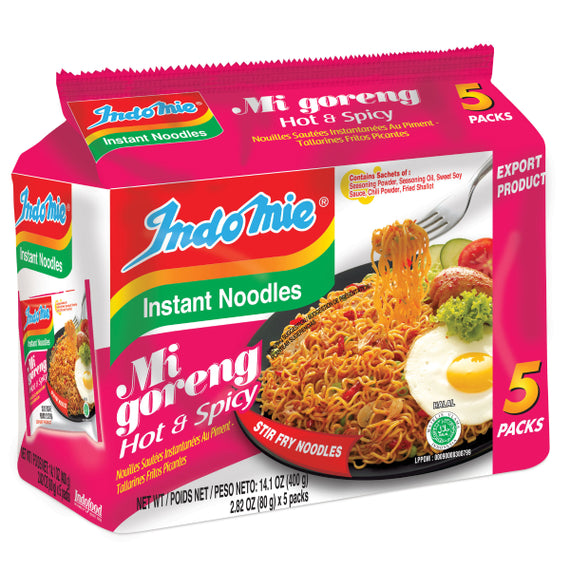 INDOMIE Mi Goreng Stir-Fried Noodles Hot & Spicy (5 Packs) 營多橯麵 香辣乾橯麵