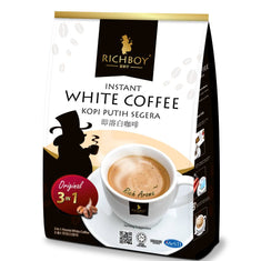 Richboy Original 3-in-1 Instant White Coffee package with a pictured cup of creamy coffee