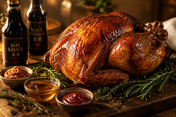 Thanksgiving turkey with an Asian-inspired soy sauce brine and glaze