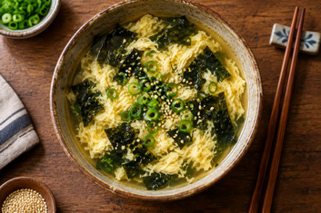 Chinese seaweed egg drop soup made with toasted YUHO dried seaweed