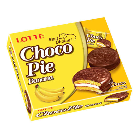 LOTTE Choco Pie - Banana (12 pcs)  乐天 巧克力奶油夹心派 香蕉味（12枚）